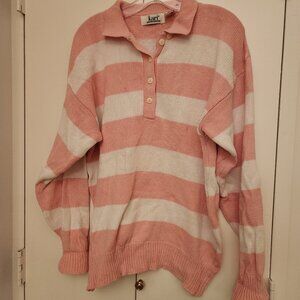 Kari Incorporated  Pink and white horizontal wide Stripe sweater Polo sweater